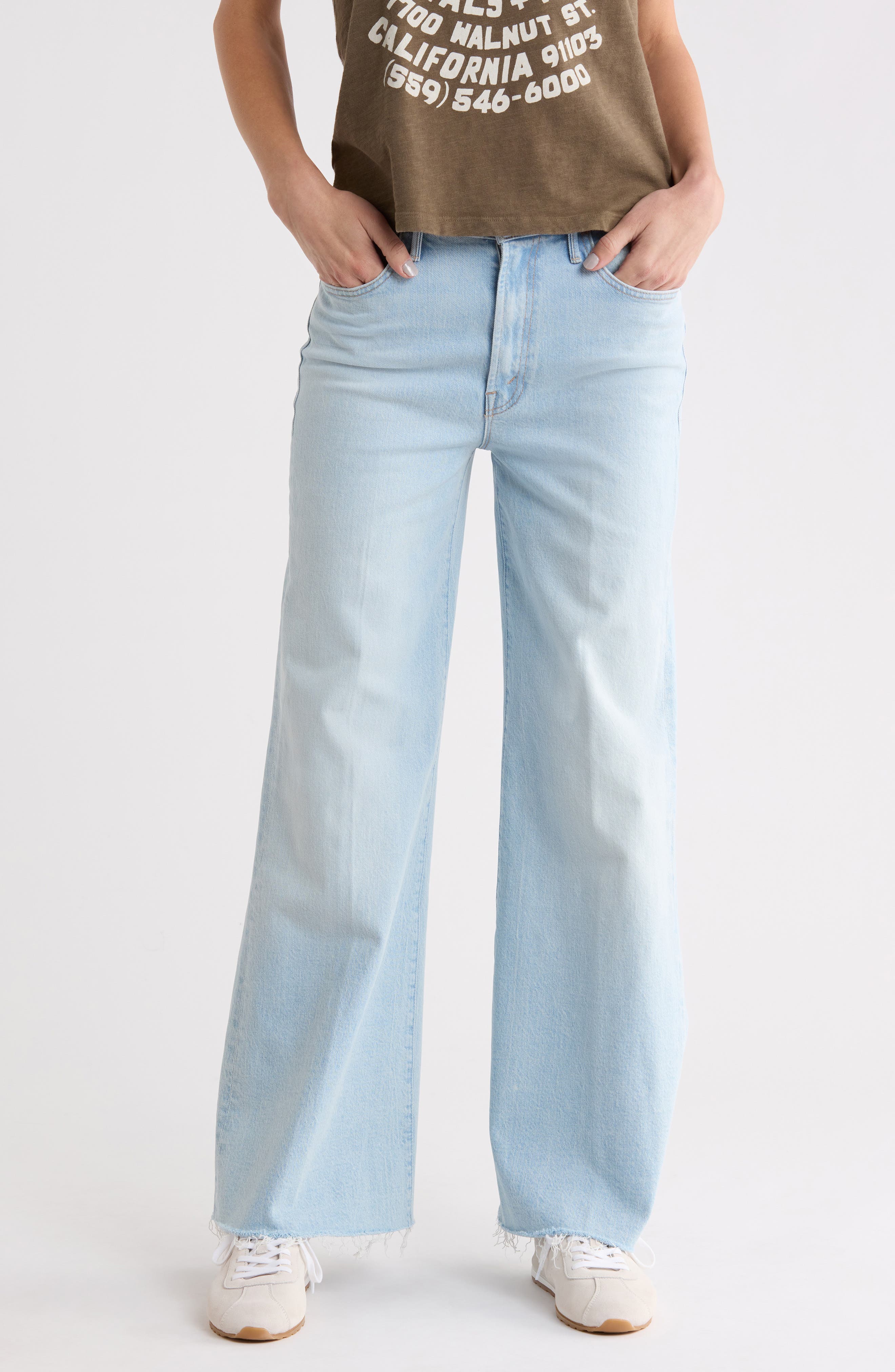 The Hustler Roller Skimp High Waist Frayed Wide Leg Jeans