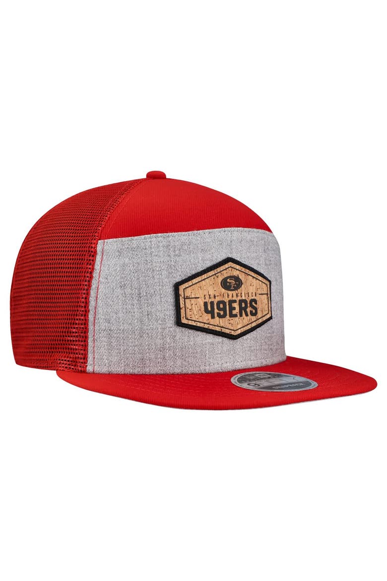 Men's New Era  Gray/Scarlet San Francisco 49ers Cork Split Panel 9FIFTY Trucker Snapback Hat, Alternate, color, Gray