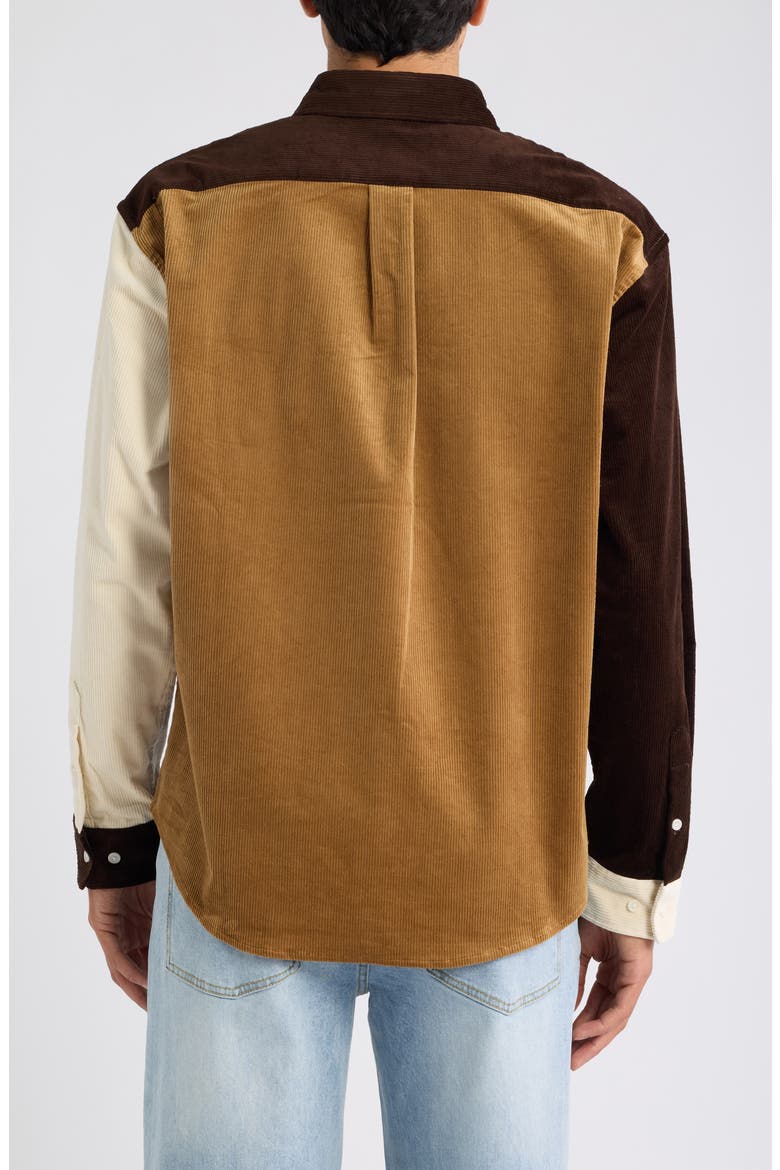 Relaxed Franklin Colorblock Stretch Corduroy Button-Down Shirt, Alternate, color, BROWN