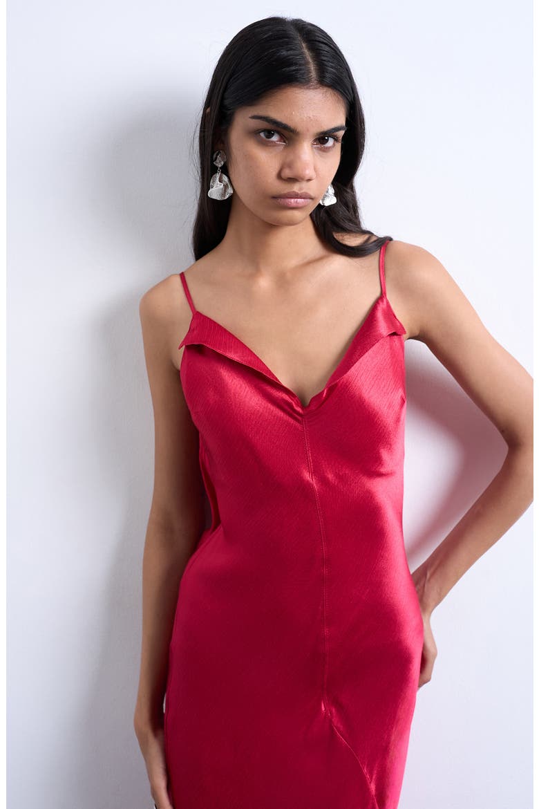 Folded Neck Satin Slip Maxi Dress, Alternate, color, ROSE MAROON