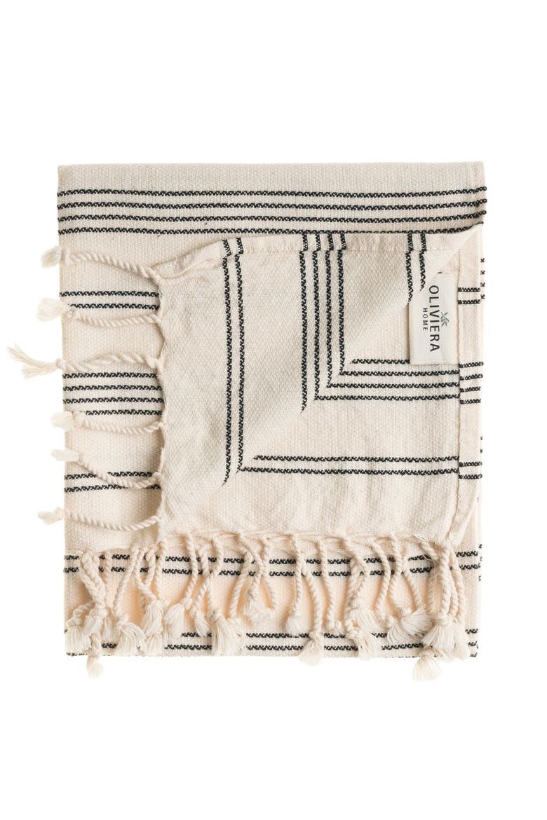 Heritage Stripe Turkish Cotton Hand Towels - Set of 2, Alternate, color, Black