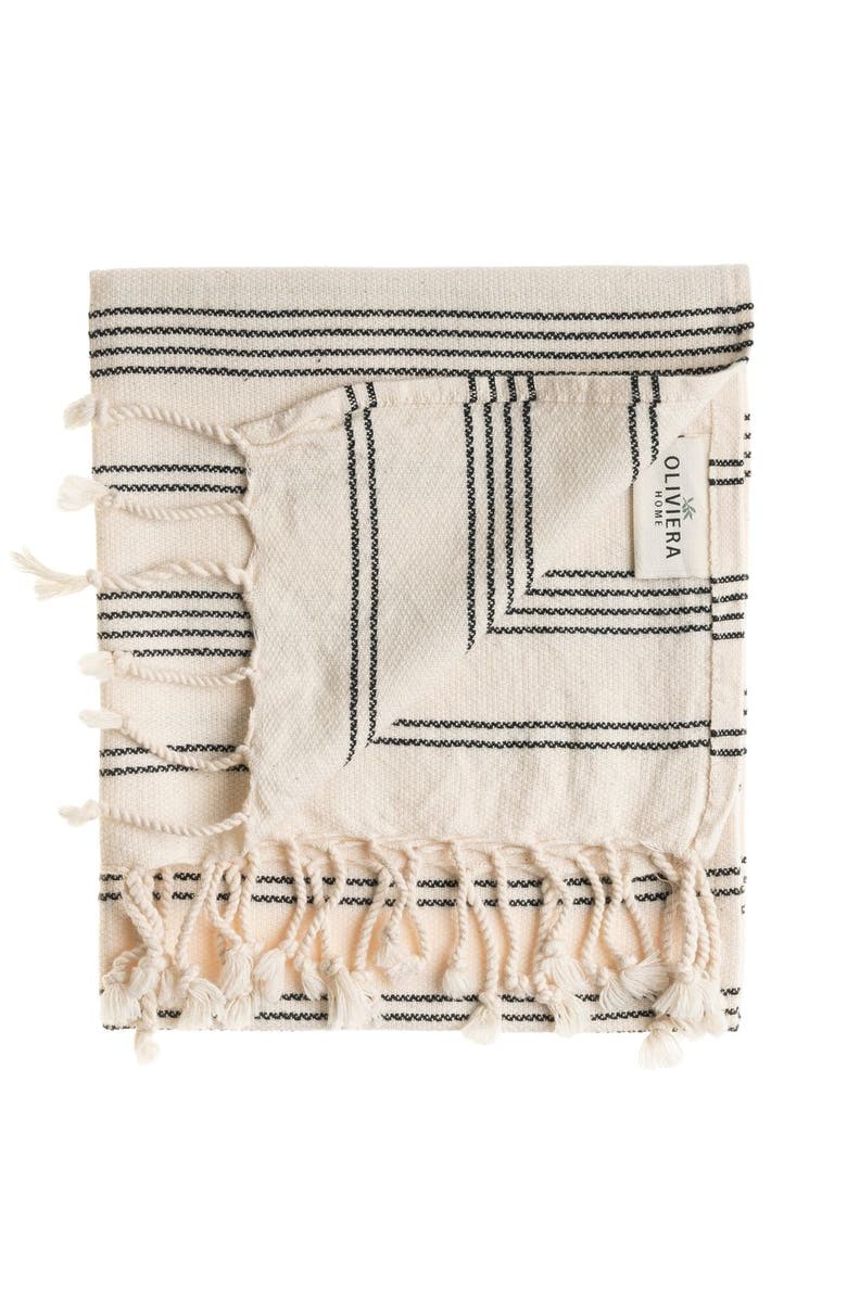 Oliviera Home Heritage Stripe Turkish Cotton Bath and Hand Towel - Set, Alternate, color, Black