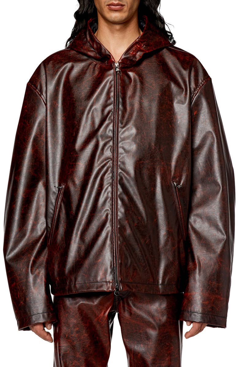 DIESEL<sup>®</sup> Ram Hooded Faux Leather Jacket, Main, color, 
