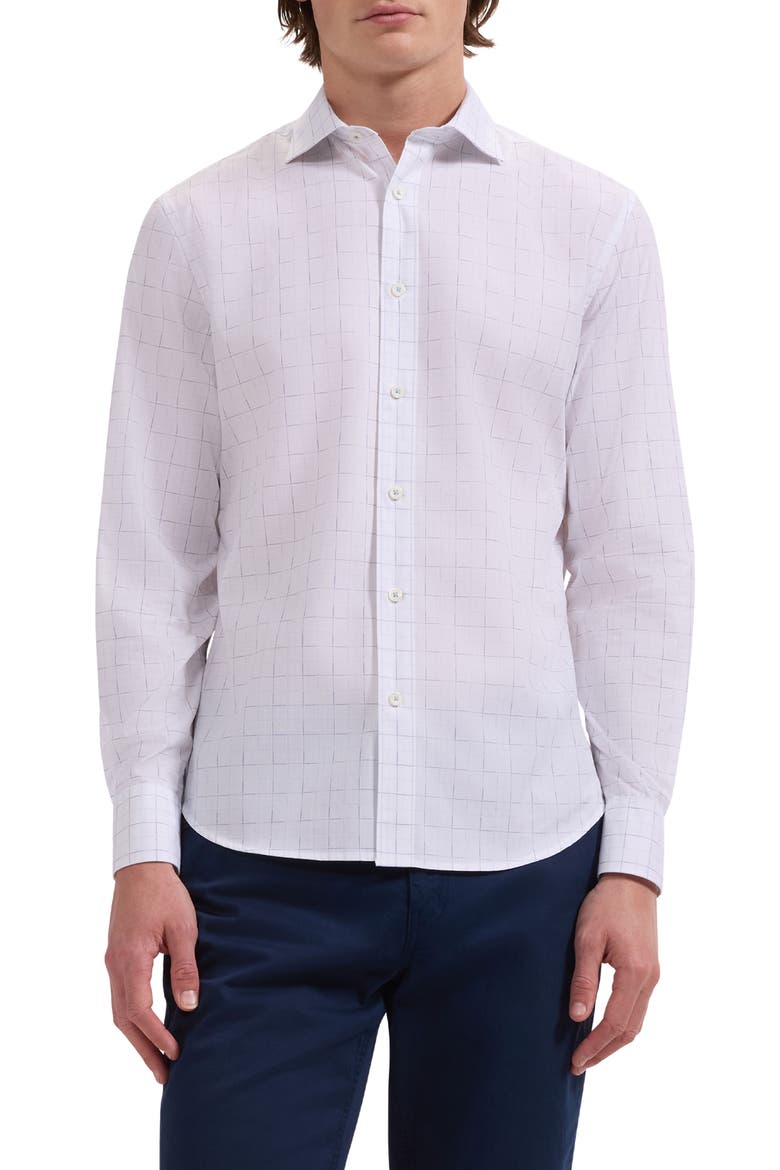 Axel Shaped Fit Check Button-Up Shirt, Main, color, WHITE