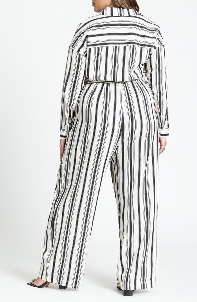 ELOQUII Stripe Long Sleeve Linen Blend Jumpsuit, Alternate, color, 