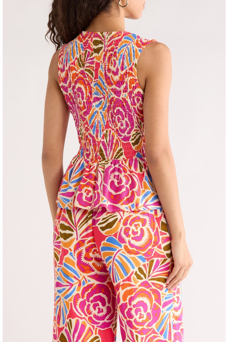 Nomi Floral Smocked Peplum Top, Alternate, color, PINK-ORANGE-BLUE