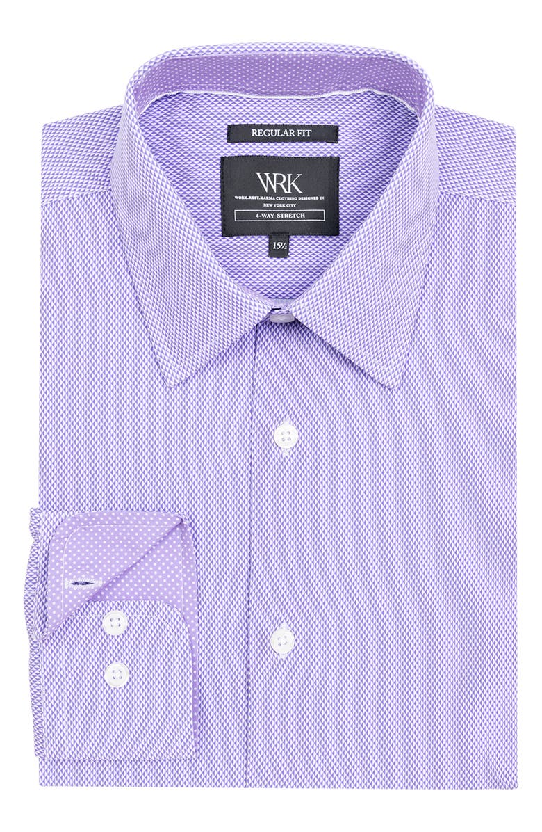 W.R.K Regular Fit Geometric Print Performance Dress Shirt, Alternate, color, Violet