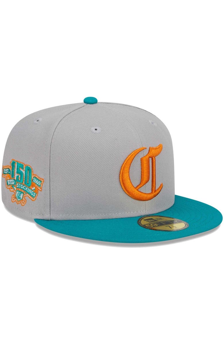 New Era Men's New Era Gray/Teal Cincinnati Reds 59FIFTY Fitted Hat, Main, color, Gray