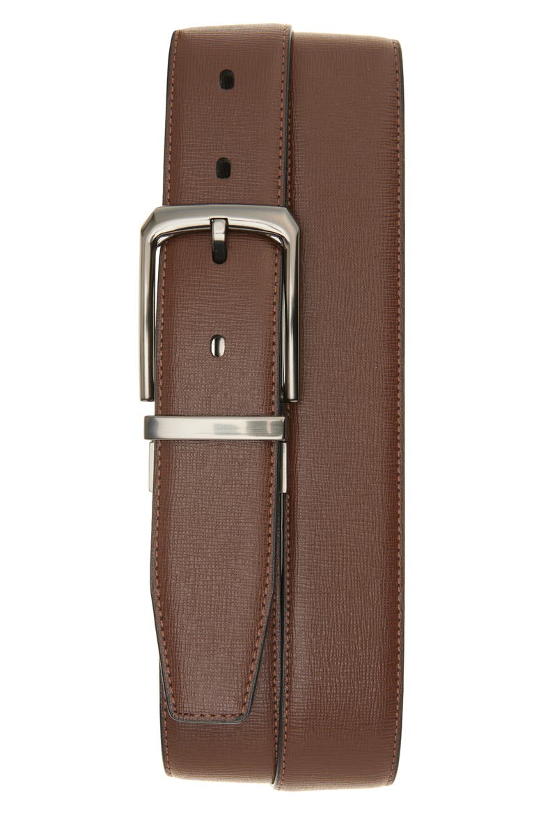 Feather Edge Stitched Faux Leather Belt, Alternate, color, BLACK