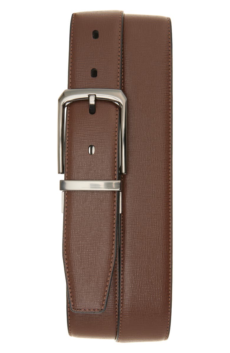 Original Penguin Feather Edge Stitched Faux Leather Belt, Alternate, color, Black