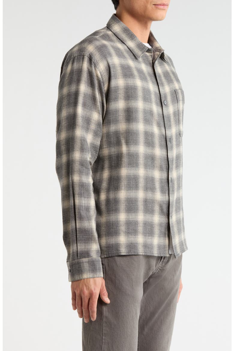 Straight Hem Plaid Button-Up Shirt, Alternate, color, GREY PLAID
