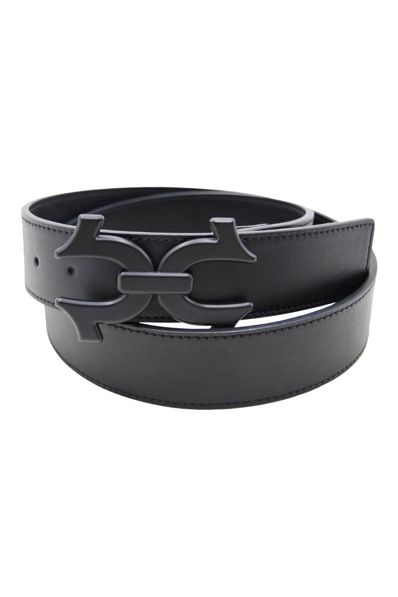 Agio Double Horseshoe Buckle Belt, Main, color, BLACK