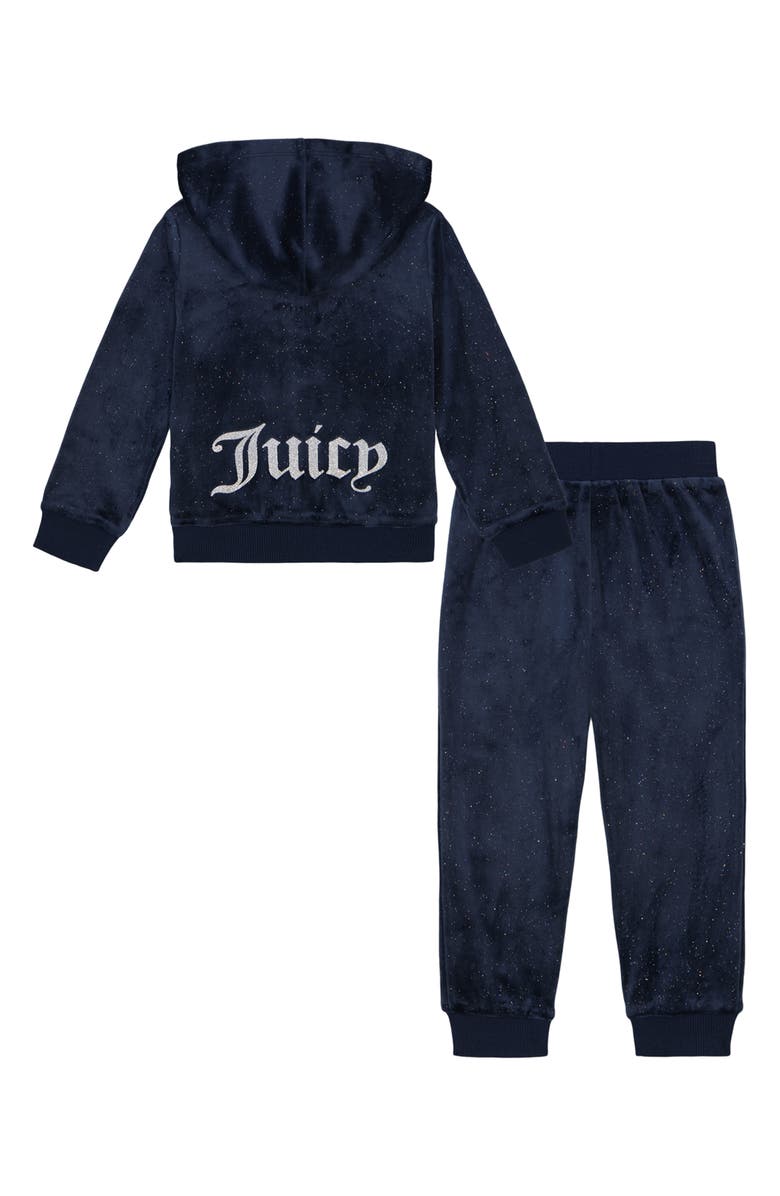 Juicy Couture Glitter Velour Logo Full Zip Hoodie & Joggers Set, Alternate, color, 