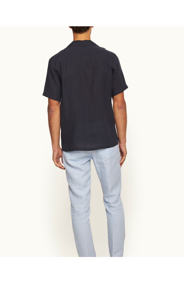 Orlebar Brown Maitan Lino Relaxed Fit Capri Collar Italian Linen Shirt, Alternate, color, Night Iris