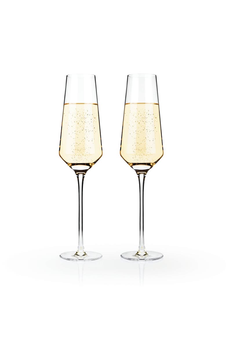 Viski Raye Crystal Angled Champagne Flutes Set of 2, Alternate, color, Clear