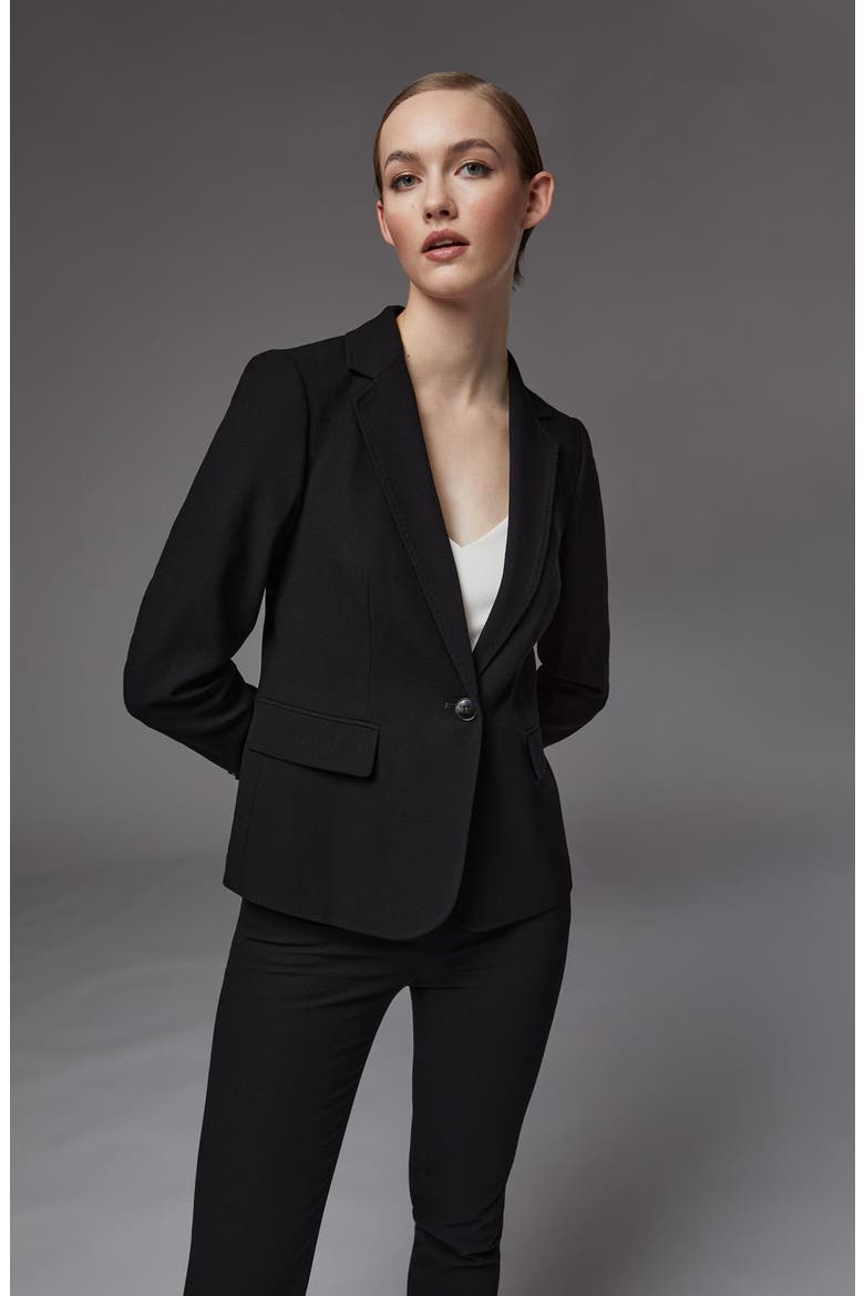 Wiley One-Button Crepe Blazer, Alternate, color, BLACK