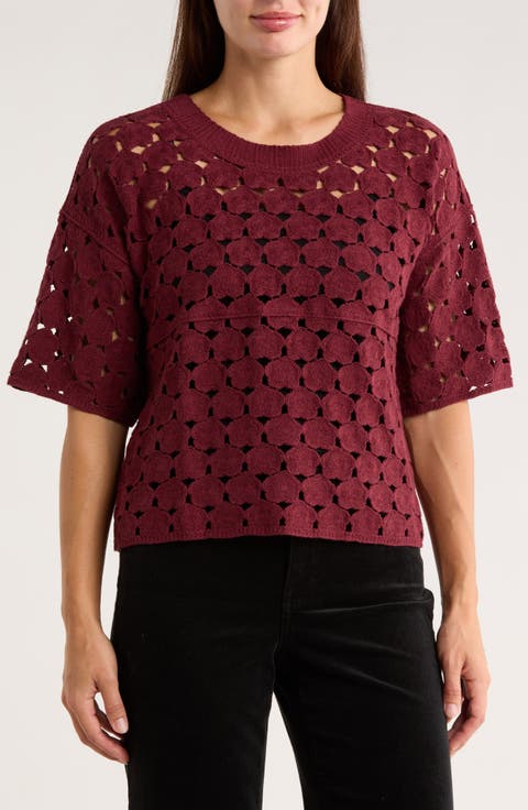 Floral Crochet Short Sleeve Top