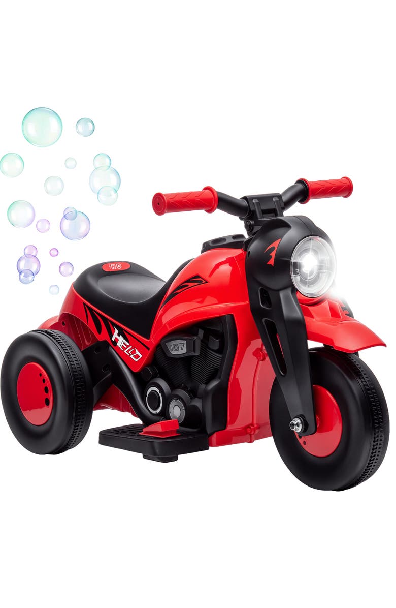 Qaba 6V 3-Wheeled Kids Ride on Motorcycle with Lights, Music, Main, color, Red