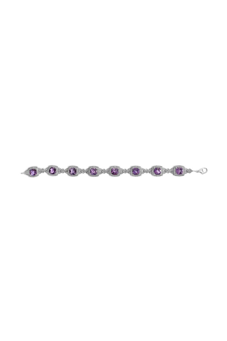 Sterling Silver Cushion-Cut Purple Amethyst & Diamond Vintage Halo Link Bracelet, Alternate, color, Silver
