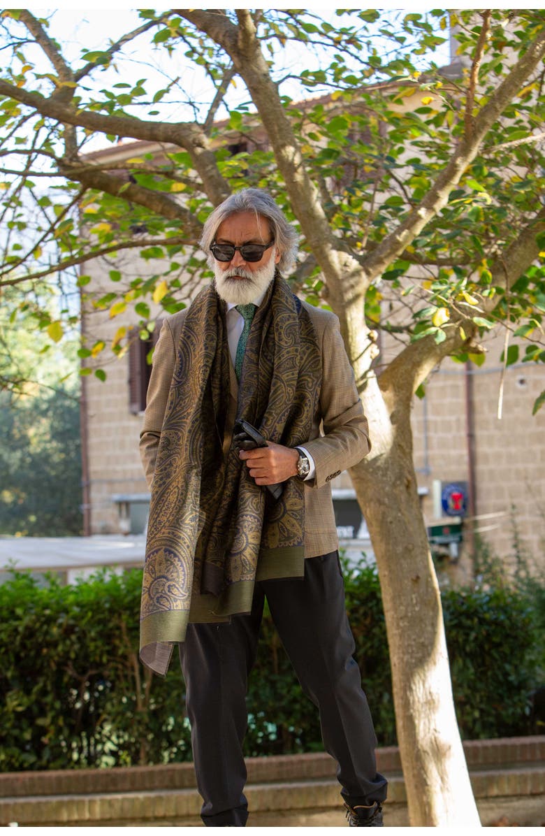 Elizabetta Leone - Wool Silk Scarf for Men, Alternate, color, Olive Green