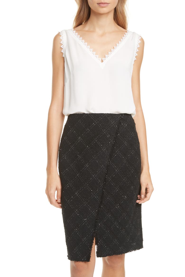 Lace Detail Silk Tank, Main, color, SNOW