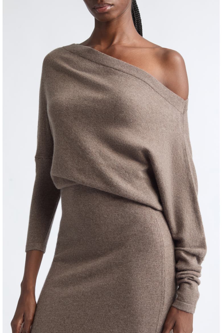 Kasos Long Sleeve Off the Shoulder Seater Cashmere Sweater Dress, Alternate, color, COCOA MEL.