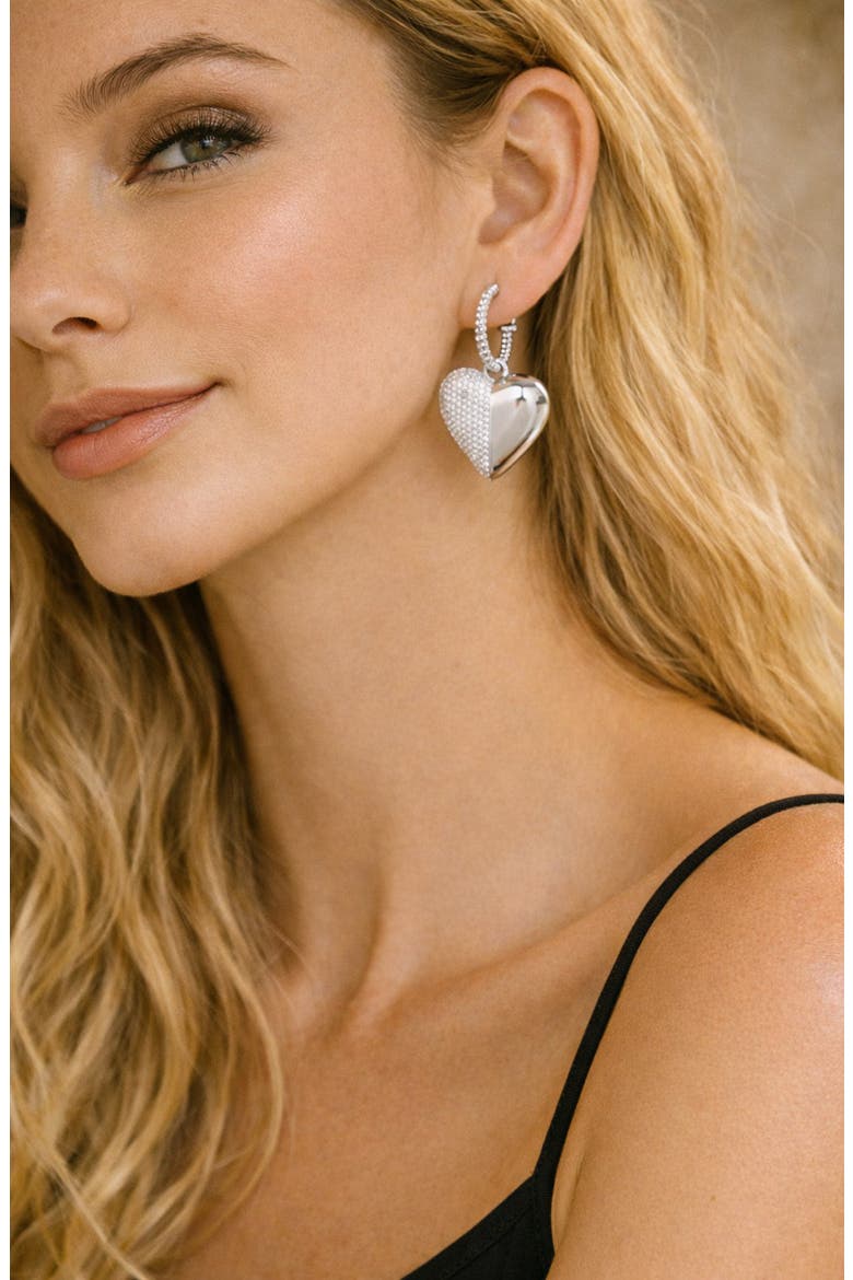 Helena Cubic Zirconia Heart Drop Earrings, Alternate, color, SILVER