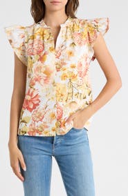 SUGARLIPS Zury Floral Everly Split Neck Stretch Cotton Top