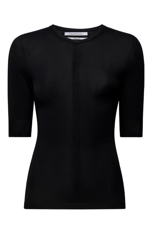 Another Tomorrow Fitted Knit Top In Black