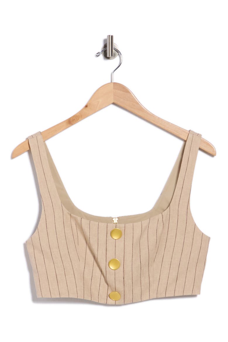 Maylin Pinstripe Linen Blend Bralette Crop Top, Alternate, color, TAN/ BROWN PINSTRIPE