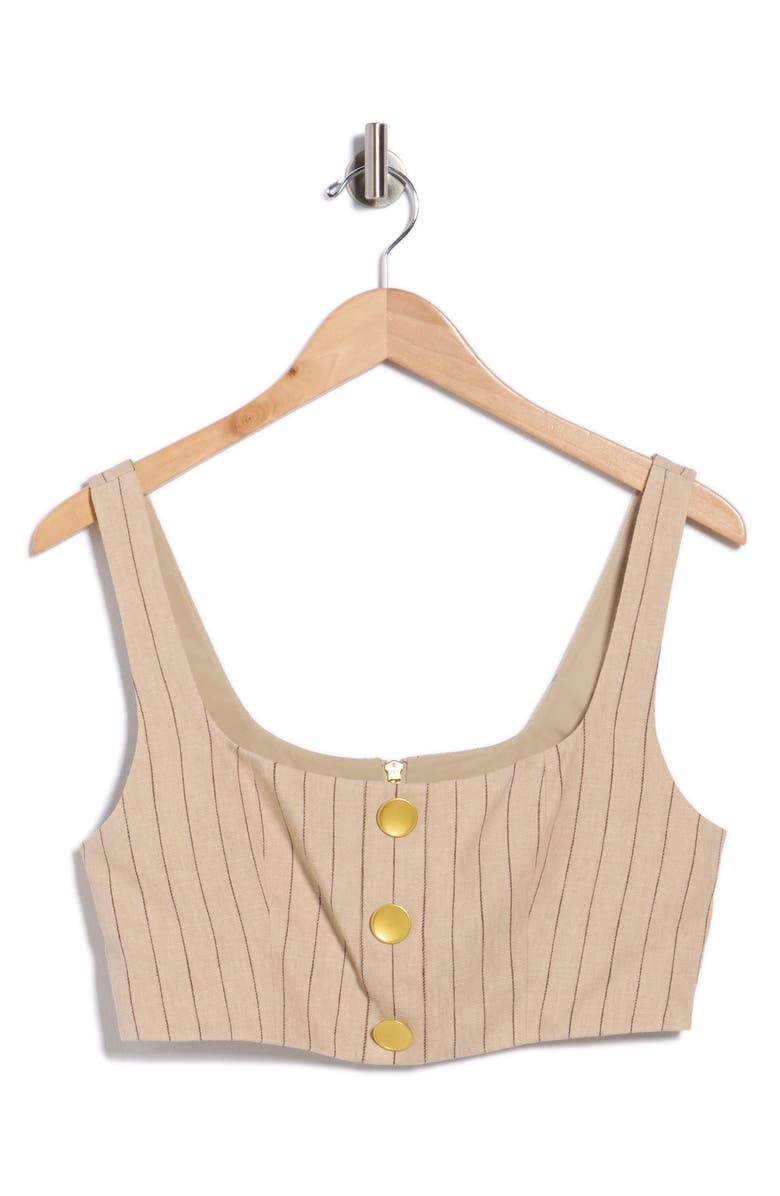 L'AGENCE Maylin Pinstripe Linen Blend Bralette Crop Top, Main, color, Tan/ Brown Pinstripe