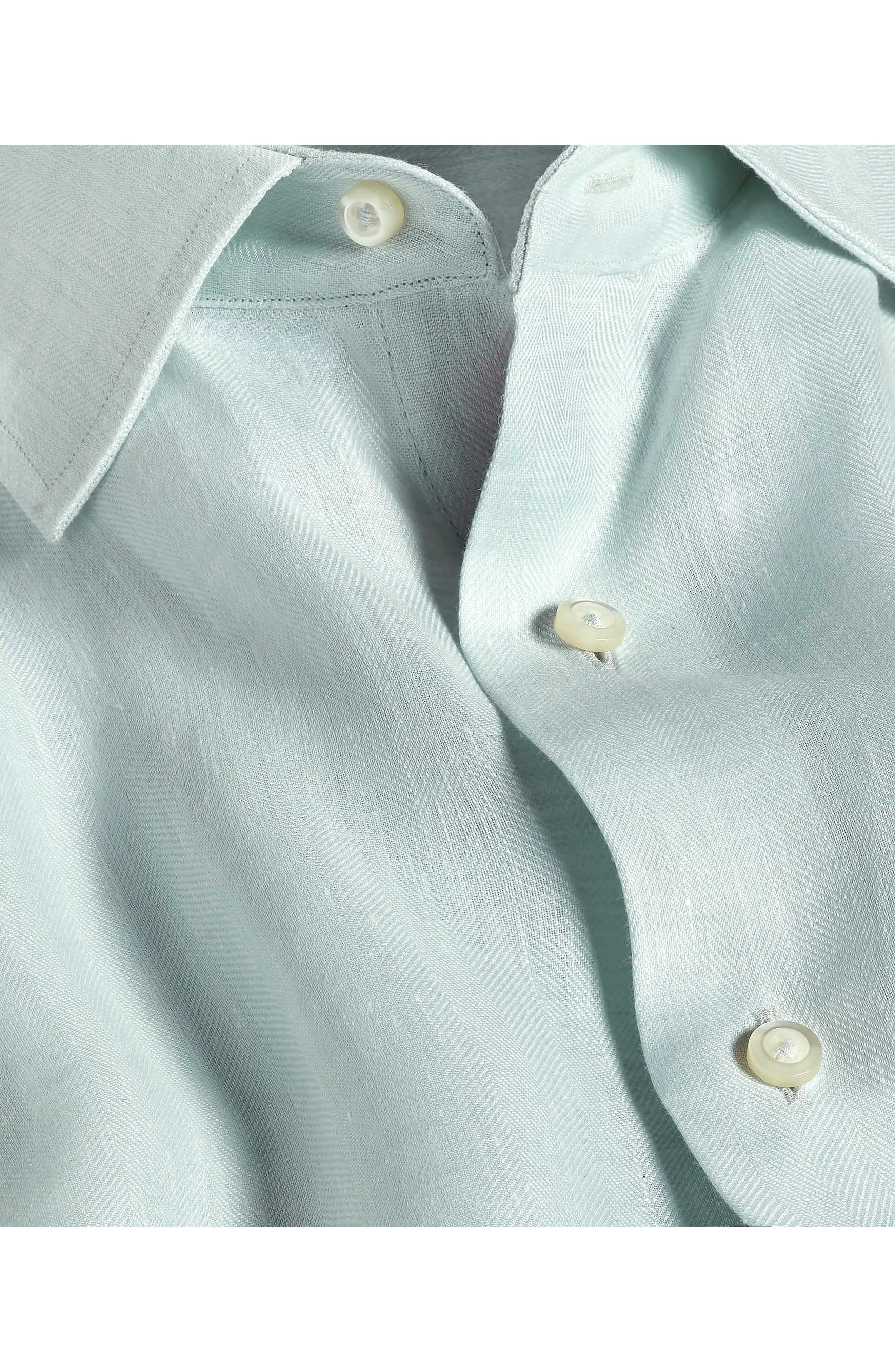 Trim Fit Linen Herringbone Dress Shirt - image 2