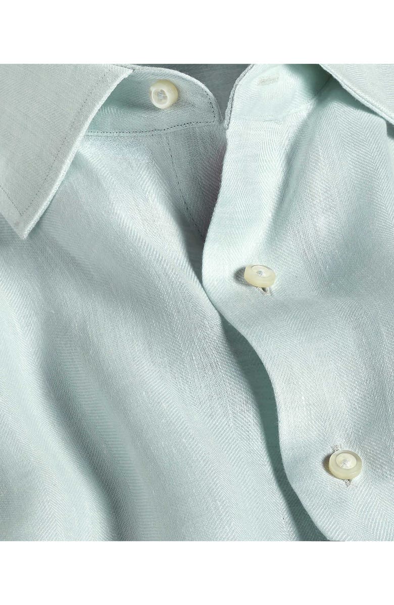David Donahue Trim Fit Linen Herringbone Dress Shirt, Alternate, color, Mint
