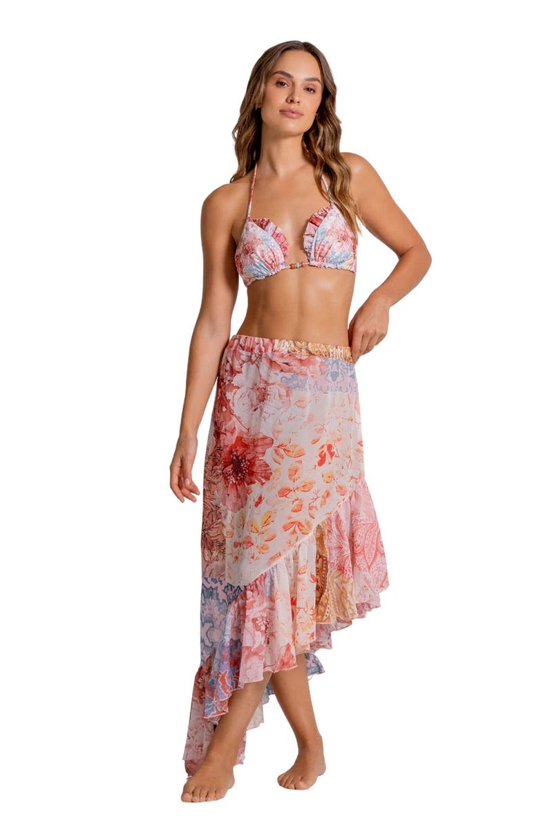 Cosita Linda Ruffle Print Cover-Up Midi Skirt, Alternate, color, 