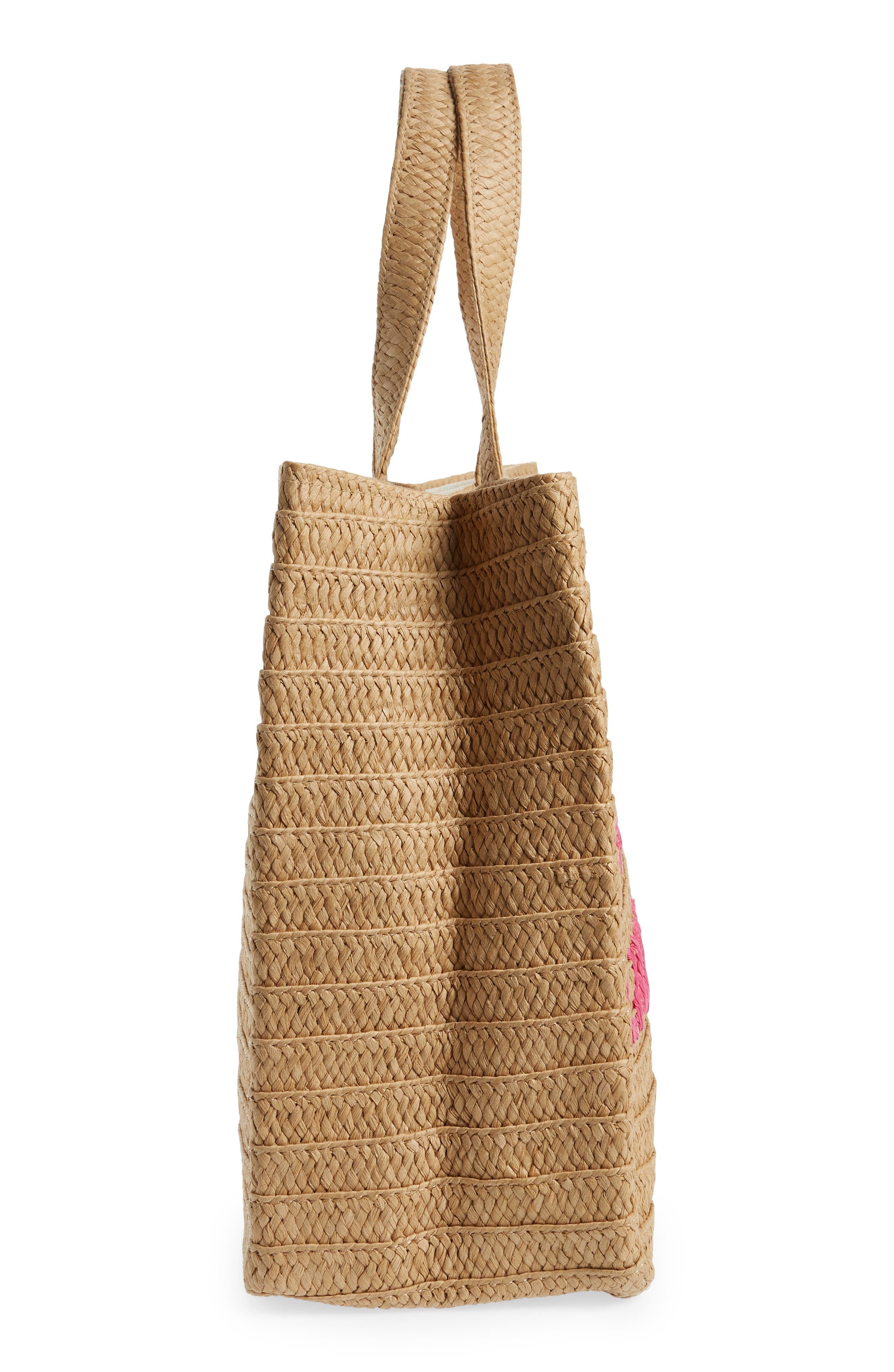Tropic Like Its Hot Straw Tote, Alternate, color, SAND/ FUSCHIA