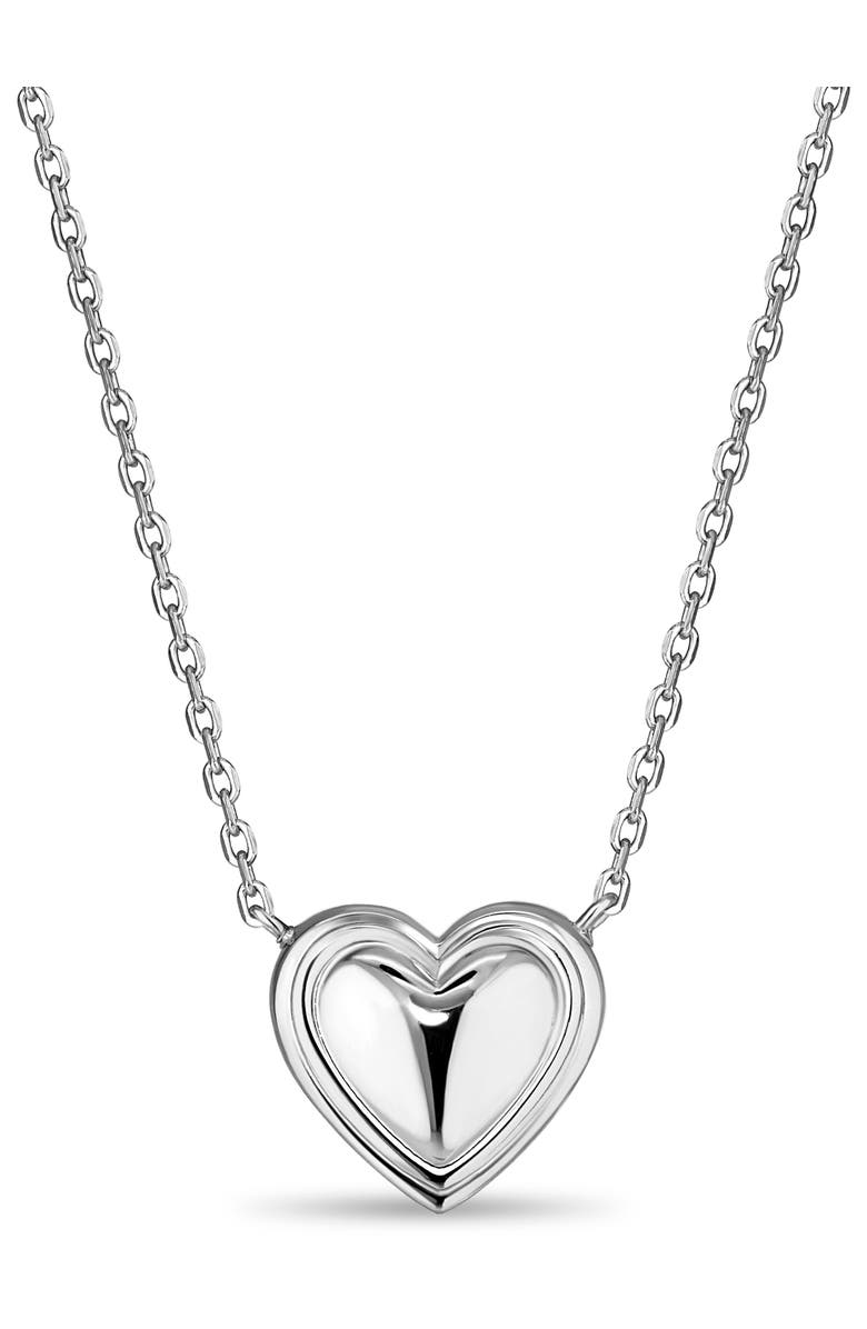 DEVATA Contour-lined Heart Necklace in Rhodium Plated Sterling Silver, Main, color, Silver