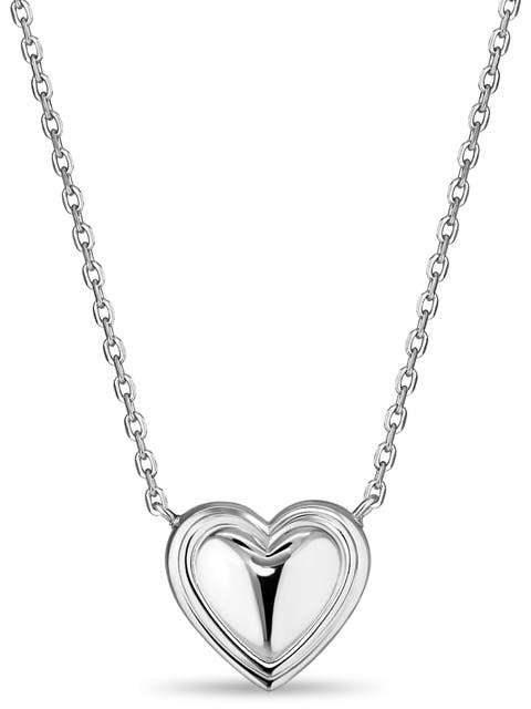 Contour-lined Heart Necklace in Rhodium Plated Sterling Silver