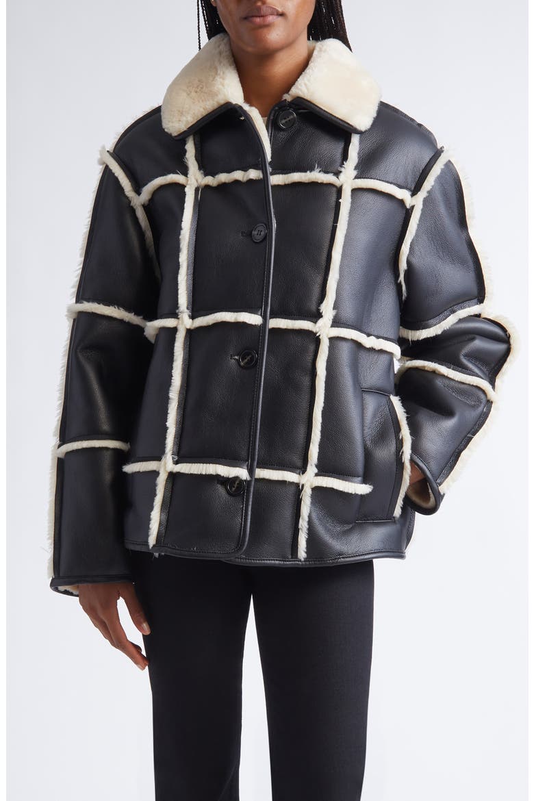 Isabella Faux Shearling & Faux Leather Jacket, Main, color, BLACK/ OFF WHITE