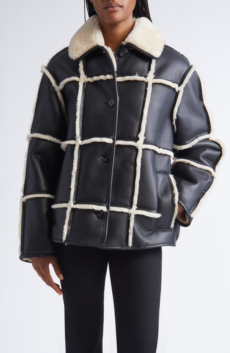 Stand Studio Isabella Faux Shearling & Faux Leather Jacket, Main, color, Black/ Off White