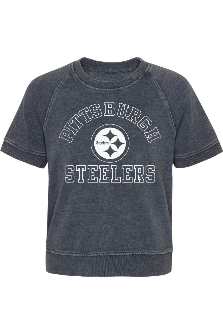 Girls Juniors Heather Charcoal Pittsburgh Steelers Cheer Squad Raglan T-Shirt, Alternate, color, Heather Charcoal