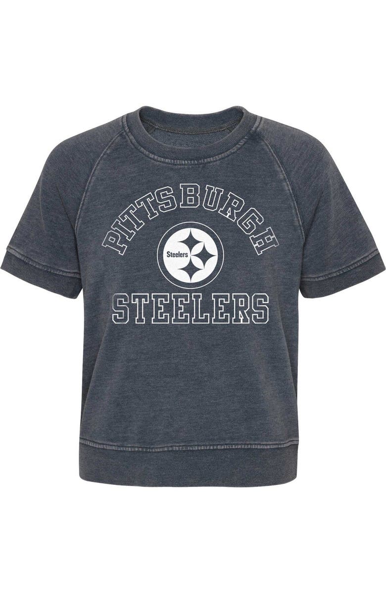 Outerstuff Girls Juniors Heather Charcoal Pittsburgh Steelers Cheer Squad Raglan T-Shirt, Alternate, color, Heather Charcoal