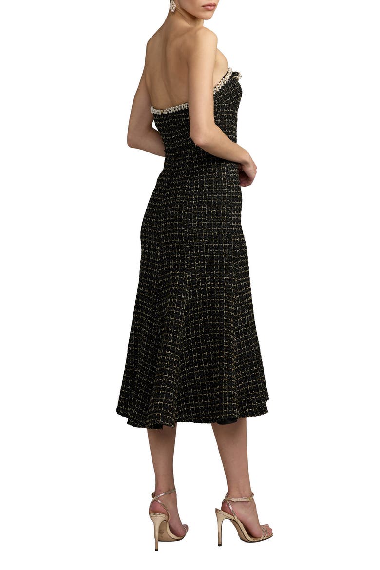 Pearl Trim Boucle Midi Dress, Alternate, color, Black Gold