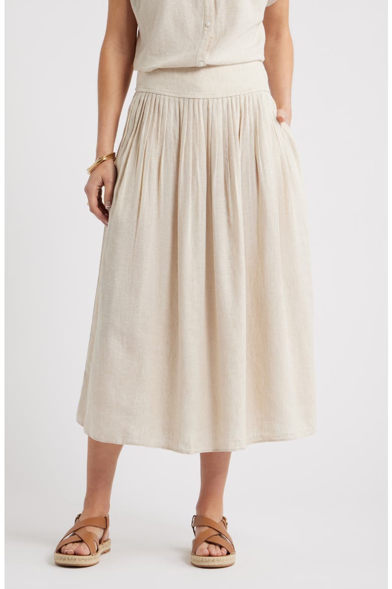 Pull-On Linen Blend Midi Skirt, Main, color, FLAX