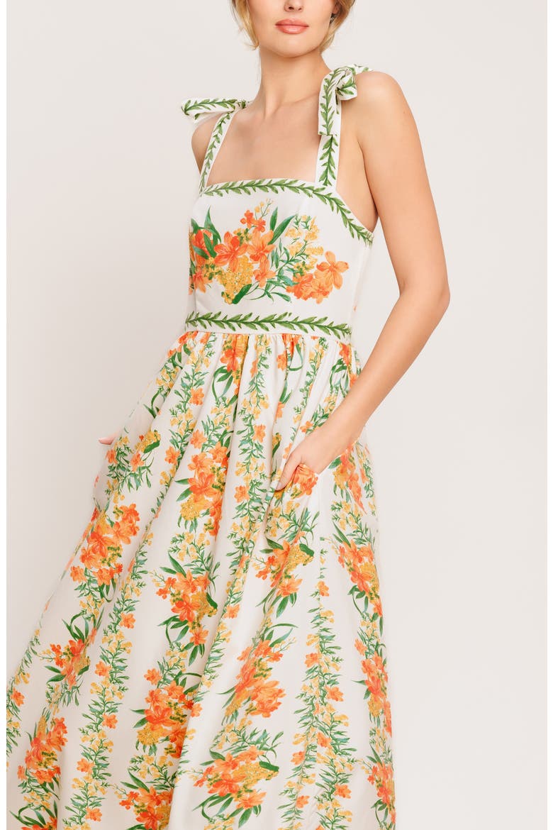 Floral Tie Strap Midi Sundress, Alternate, color, IVORY MULTI FLORAL
