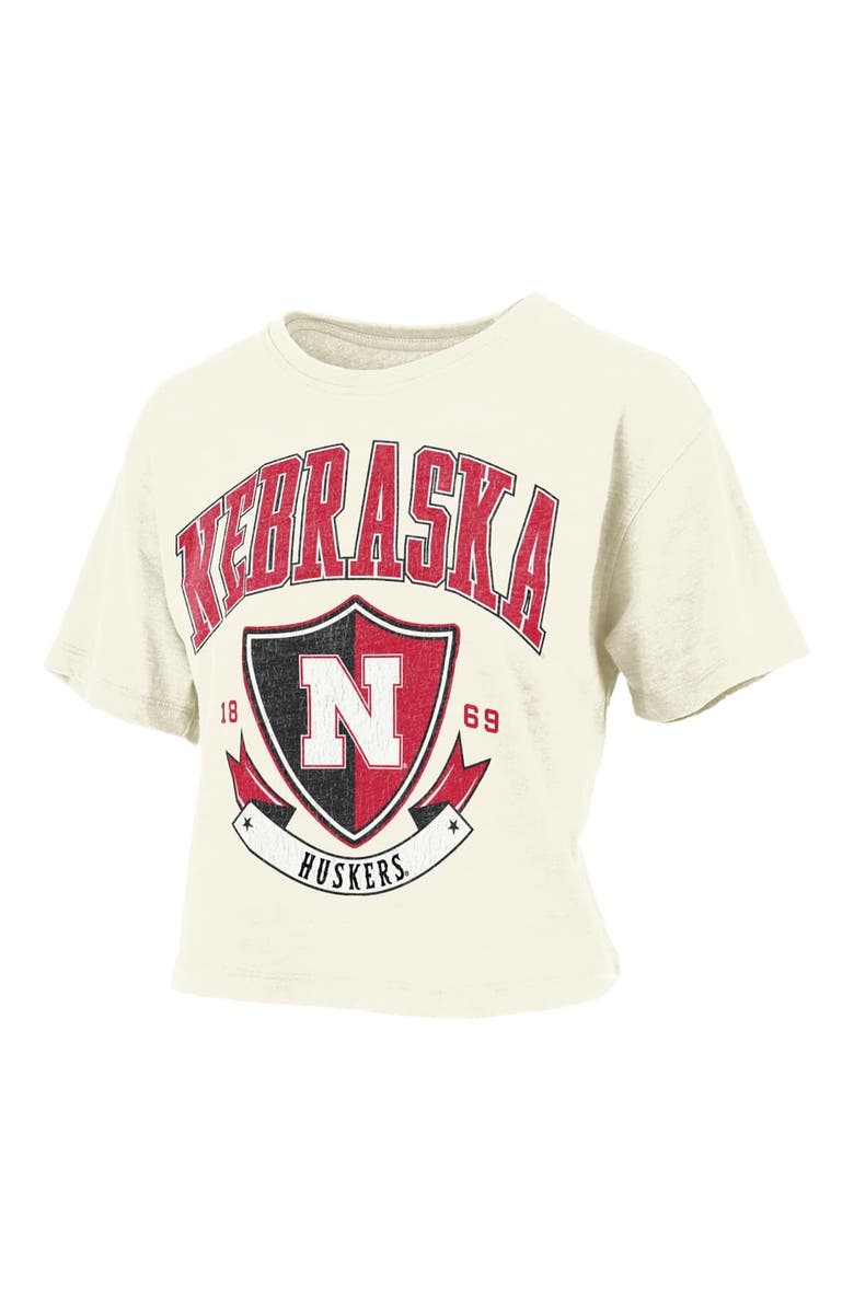 PRESSBOX Women's Pressbox Cream Nebraska Huskers Buckler Vintage Cropped T-Shirt, Alternate, color, 