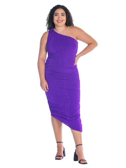 24seven Comfort Apparel One Shoulder Ruched Bodycon Dress In Purple