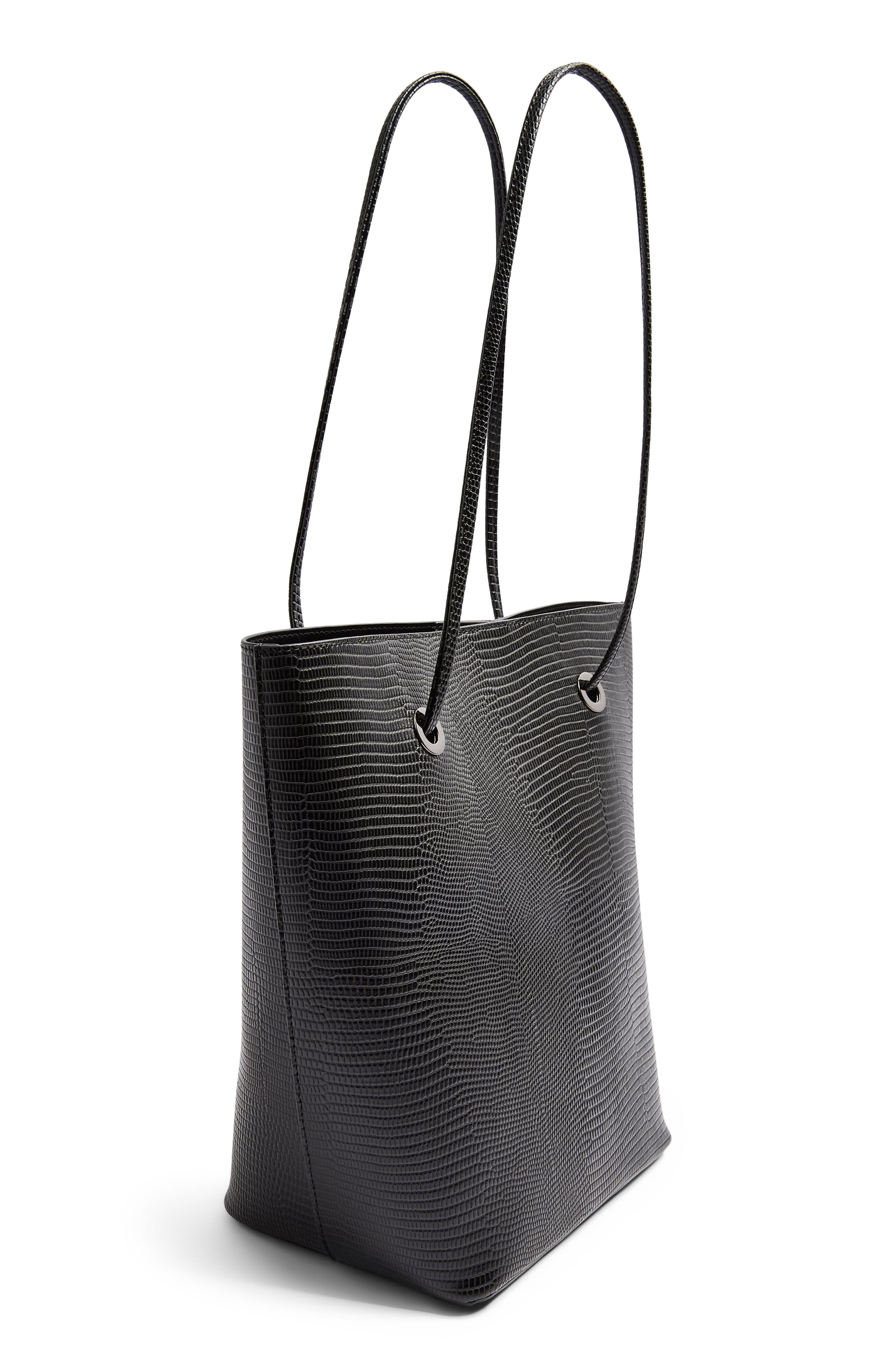 Topshop Salt Lizard Embossed Faux Leather Tote, Alternate, color, 