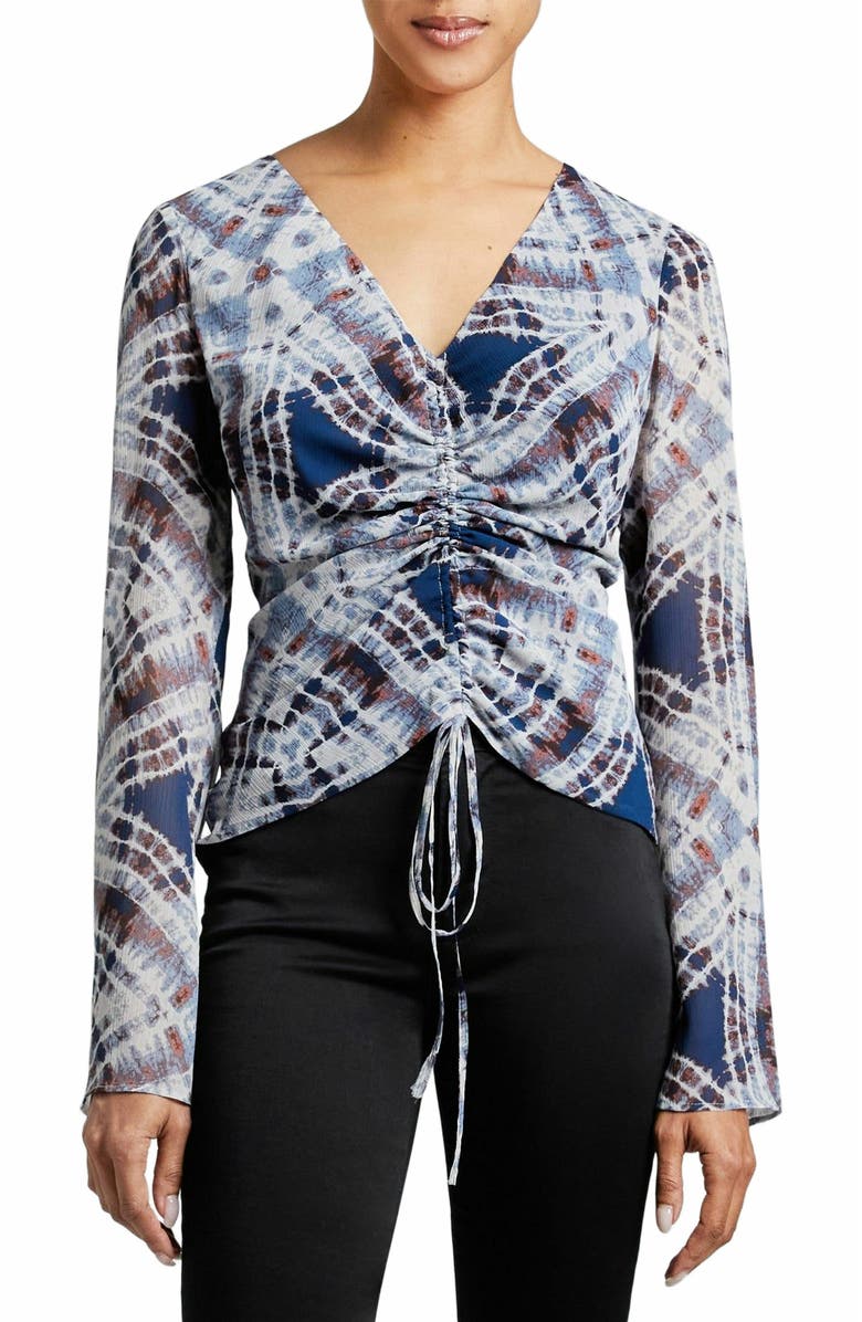 Santorelli RAVELA Bell Sleeve Blouse with Front Center Drawstring, Main, color, 