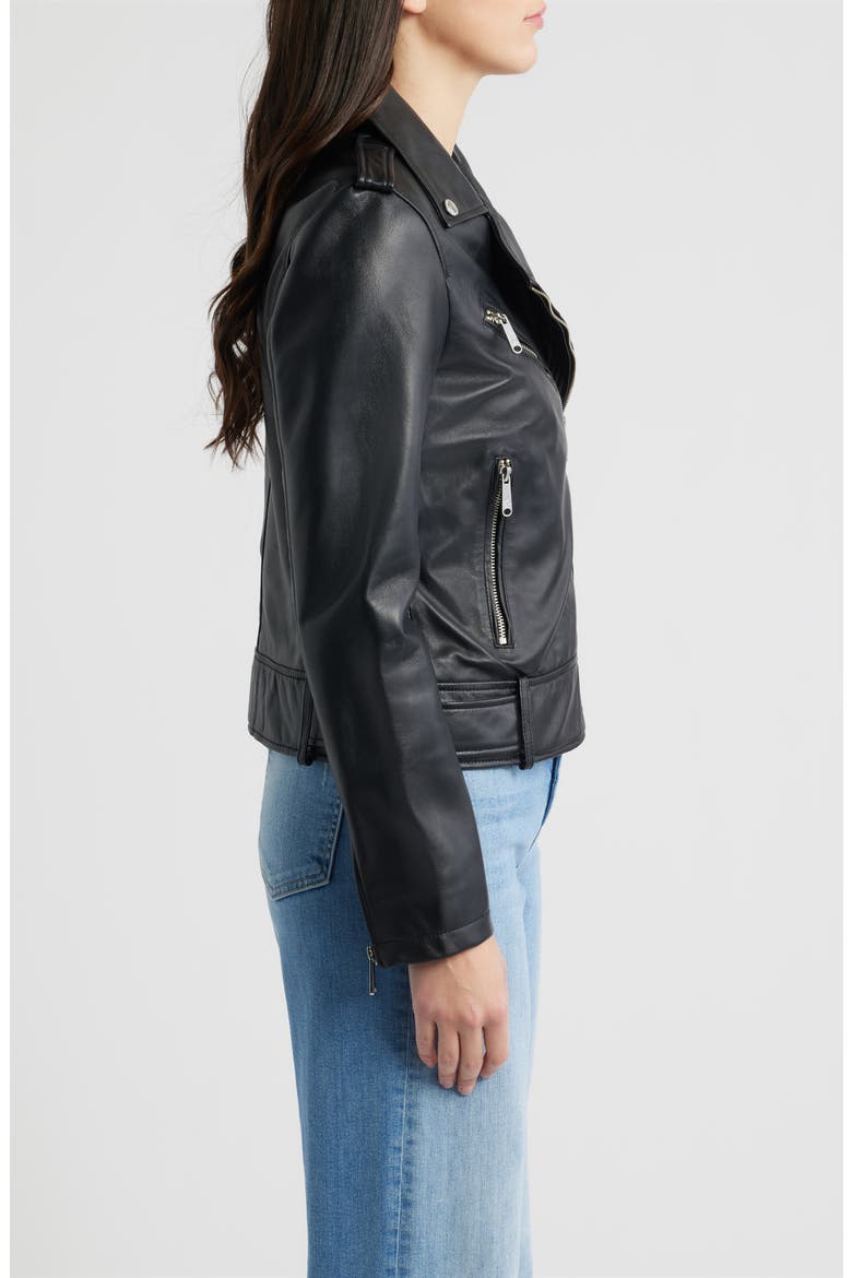 Trapunto Stitch Leather Moto Jacket, Alternate, color, BLACK