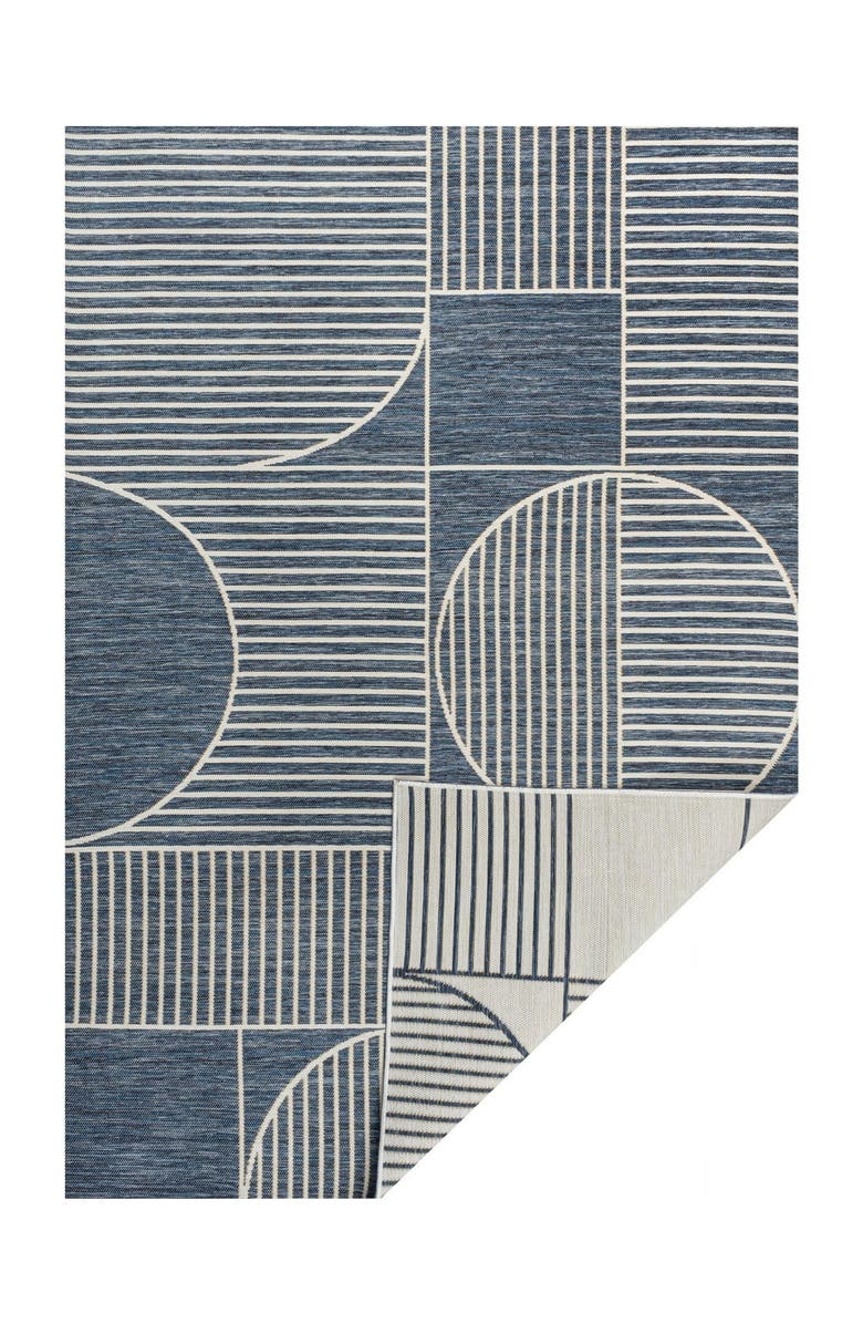 JONATHAN Y Arielle Mid-Century Modern Geometric Lines Reversible Machine-Washable Indoor/Outdoor Area Rug, Alternate, color, Navy/Cream
